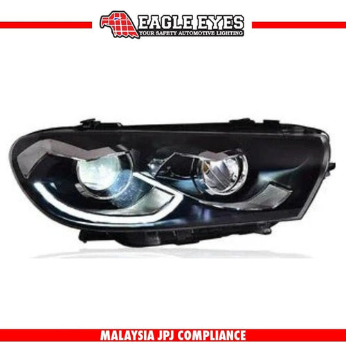 VOLKSWAGEN SCIROCCO 2008-2014 WELCOME LIGHT LED PROJECTOR HI-LO BEAM SEQUENTIAL SIGNAL R STYLE HEADLAMP