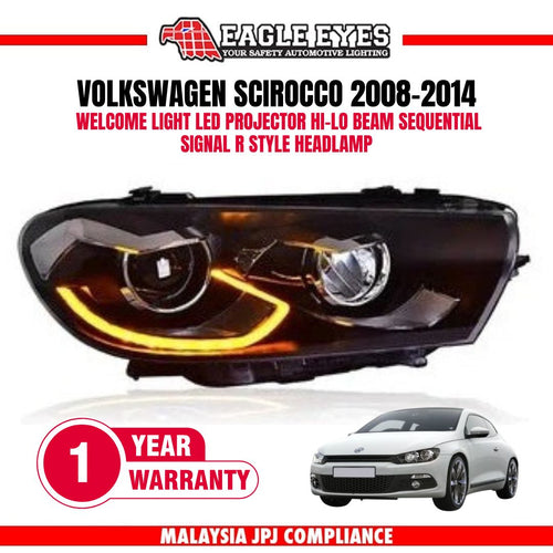 VOLKSWAGEN SCIROCCO 2008-2014 WELCOME LIGHT LED PROJECTOR HI-LO BEAM SEQUENTIAL SIGNAL R STYLE HEADLAMP