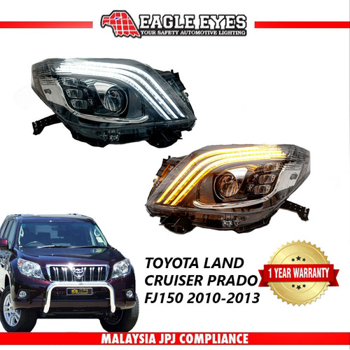TOYOTA LAND CRUISER PRADO FJ150 2010-2013 PROJECTOR LED HI-LO BEAM SEQUENTIAL SIGNAL WELCOME LIGHT ONE TOUCH BLUE HEADLAMP