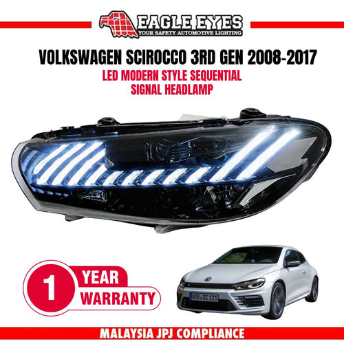 VOLKSWAGEN SCIROCCO 3RD GENERATION 2008-2017 MODERN STYLE HI-LO BEAM LED SEQUENTIAL SIGNAL HEADLAMP