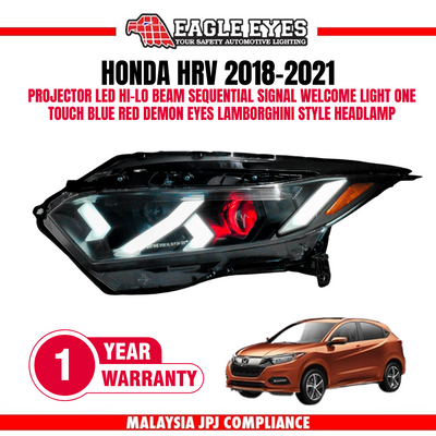 HONDA HRV 2018-2021 PROJECTOR LED HI-LO BEAM SEQUENTIAL SIGNAL WELCOME LIGHT ONE TOUCH BLUE RED DEMON EYES LAMBORGHINI STYLE HEADLAMP