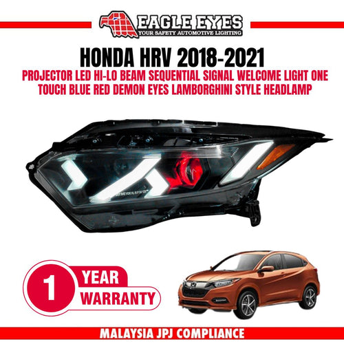 HONDA HRV 2018-2021 PROJECTOR LED HI-LO BEAM SEQUENTIAL SIGNAL WELCOME LIGHT ONE TOUCH BLUE RED DEMON EYES LAMBORGHINI STYLE HEADLAMP