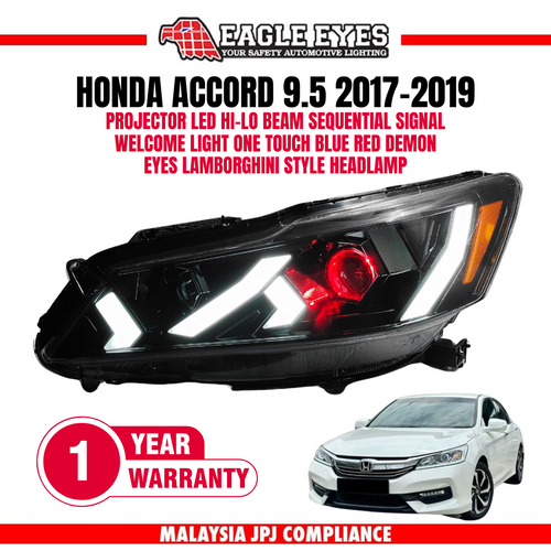 HONDA ACCORD G9.5 2017-2019 LED HI-LO BEAM SEQUENTIAL SIGNAL WELCOME LIGHT ONE TOUCH BLUE RED DEMON EYES LAMBOGHINI STYLE HEADLAMP