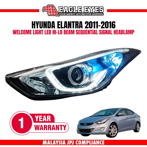 HYUNDAI ELANTRA 2011-2016 WELCOME LIGHT LED HI-LO BEAM SEQUENTIAL SIGNAL HEADLAMP
