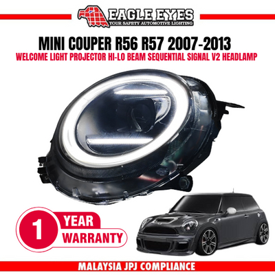 MINI COOPER R55/56/57 2007-2013 WELCOME LIGHT PROJECTOR HI-LO BEAM SEQUENTIAL SIGNAL V2 HEADLAMP