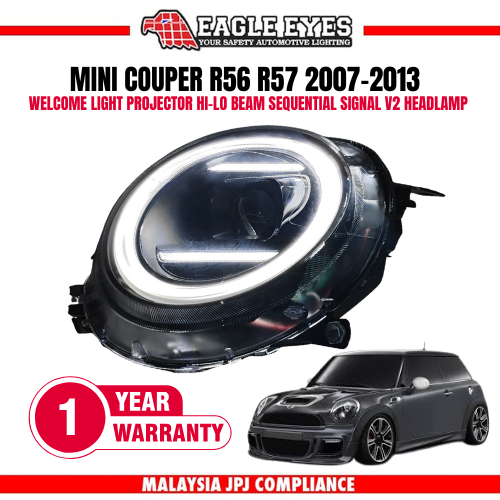 MINI COOPER R55/56/57 2007-2013 WELCOME LIGHT PROJECTOR HI-LO BEAM SEQUENTIAL SIGNAL V2 HEADLAMP