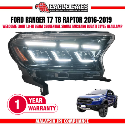 FORD RANGER T7 T8 RAPTOR 2016-2019 WELCOME LIGHT 3 PROJECTOR HI-LO BEAM SEQUENTIAL SIGNAL MUSTANG BUGATTI STYLE HEADLAMP