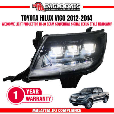 TOYOTA HILUX VIGO 2012-2014 WELCOME LIGHT PROJECTOR HI-LO BEAM SEQUENTIAL SIGNAL LEXUS STYLE HEADLAMP