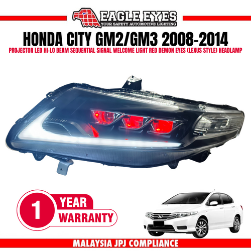 HONDA CITY GM2/GM3 2008-2014 LED PROJECTOR HI-LO BEAM SEQUENTIAL SIGNAL WELCOME LIGHT DEMON EYES DYNAMIC STYLE HEADLAMP