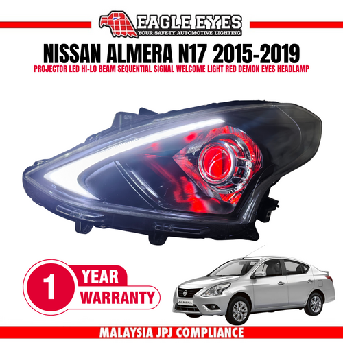 NISSAN ALMERA N17 2015-2019 LED PROJECTOR HI-LO BEAM SEQUENTIAL SIGNAL WELCOME LIGHT DEMON EYES DYNAMIC STYLE HEADLAMP