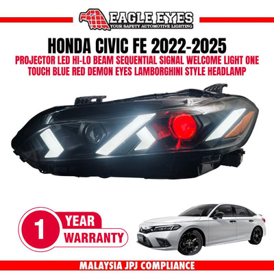 HONDA CIVIC FE 2022-2025 WELCOME LIGHT LED PROJECTOR HI LO BEAM ONE TOUCH BLUE RED DEMON EYES SEQUENTIAL SIGNAL LAMBOGHINI STYLE HEADLAMP