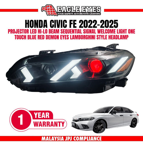 HONDA CIVIC FE 2022-2025 WELCOME LIGHT LED PROJECTOR HI LO BEAM ONE TOUCH BLUE RED DEMON EYES SEQUENTIAL SIGNAL LAMBOGHINI STYLE HEADLAMP
