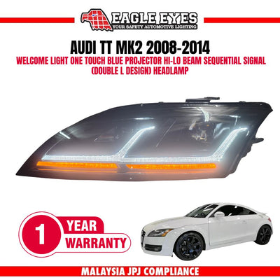 AUDI TT MK2 2008-2014 WELCOME LIGHT ONE TOUCH BLUE PROJECTOR HI-LO BEAM SEQUENTIAL SIGNAL (DOUBLE L DESIGN) HEADLAMP