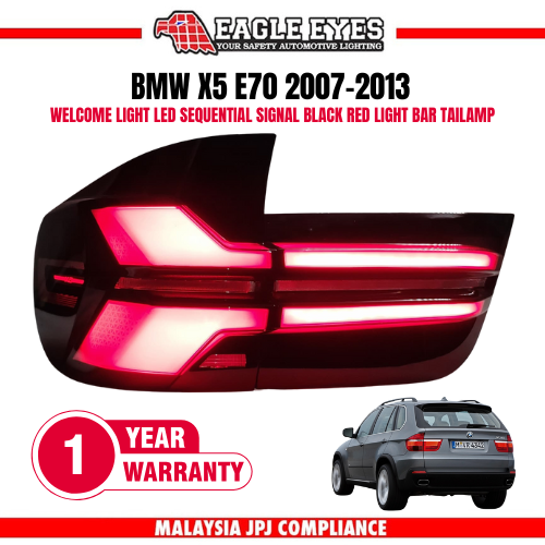BMW X5 E70 2007-2013 WELCOME LIGHT LED SEQUENTIAL SIGNAL BLACK RED LIGHT BAR TAILLAMP