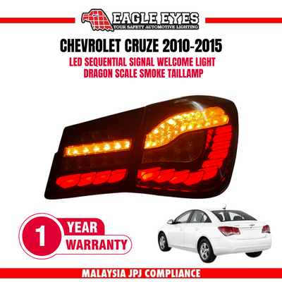 CHEVROLET CRUZE 2010-2015 LED SEQUENTIAL SIGNAL DRAGON SCALE RED SMOKE LIGHT BAR TAILLAMP
