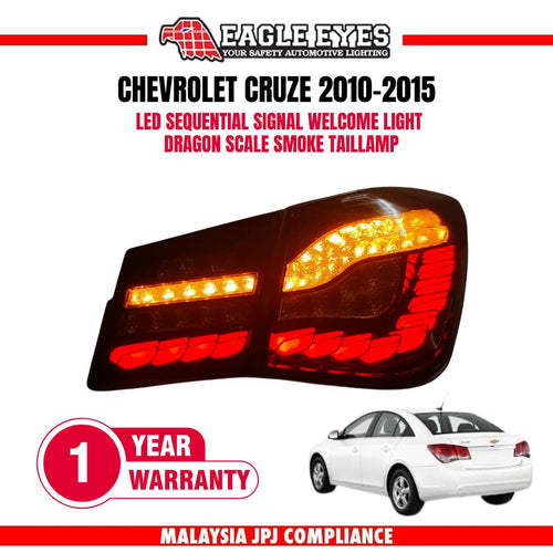 CHEVROLET CRUZE 2010-2015 LED SEQUENTIAL SIGNAL DRAGON SCALE RED SMOKE LIGHT BAR TAILLAMP