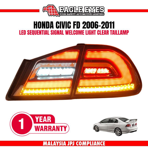 HONDA CIVIC FD 2006-2011 LED SEQUENTIAL SIGNAL WELCOME LIGHT CLEAR WHITE LIGHT BAR TAILLAMP