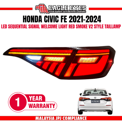 HONDA CIVIC FE 2021-2024 LED SEQUENTIAL SIGNAL WELCOME RED SMOKE V2 STYLE TAILLAMP