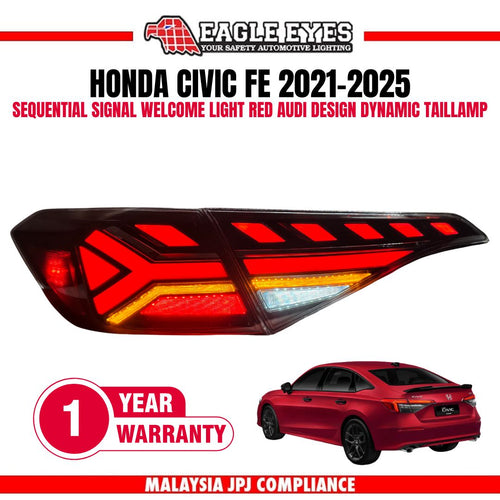 HONDA CIVIC FE 2021-2025 SEQUENTIAL SIGNAL WELCOME LIGHT AUDI DESIGN DYNAMIC RED TAILLAMP