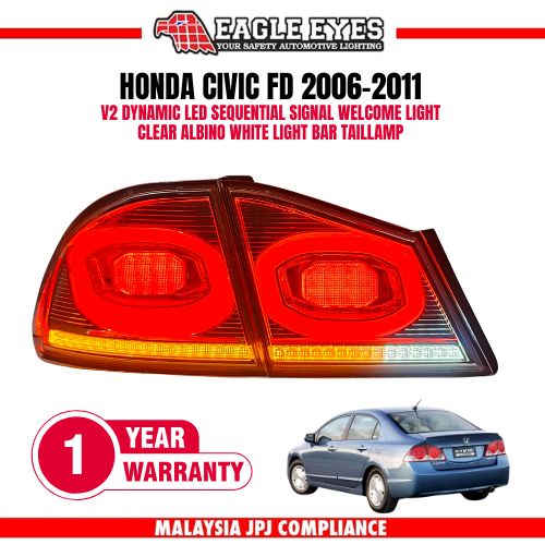 HONDA CIVIC FD 2006-2011 V2 DYNAMIC LED SEQUENTIAL SIGNAL WELCOME LIGHT CLEAR ALBINO WHITE LIGHT BAR TAILLAMP
