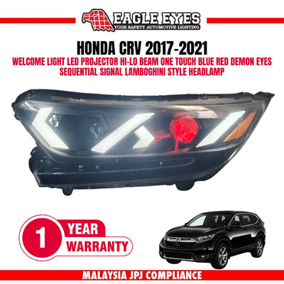 HONDA CRV 2017-2021 WELCOME LIGHT LED PROJECTOR HI-LO BEAM ONE TOUCH BLUE RED DEMON EYES SEQUENTIAL SIGNAL LAMBOGHINI STYLE HEADLAMP