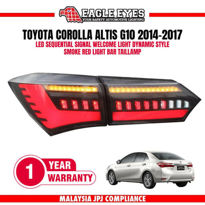 TOYOTA COROLLA ALTIS G10 2014-2016 LED SEQUENTIAL SIGNAL WELCOME LIGHT DYNAMIC STYLE SMOKE RED LIGHT BAR TAILLAMP