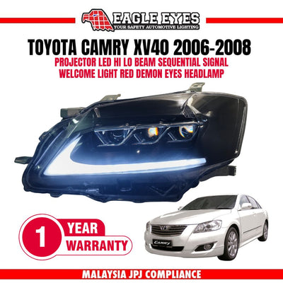 TOYOTA CAMRY XV40 2006-2008 PROJECTOR LED HI LO BEAM SEQUENTIAL SIGNAL WELCOME LIGHT RED DEMON EYES HEADLAMP