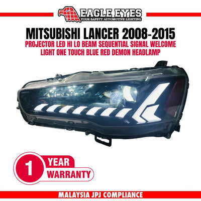 MITSUBISHI LANCER 2008-2015 PROJECTOR LED HI-LO BEAM SEQUENTIAL SIGNAL WELCOME LIGHT ONE TOUCH BLUE RED DEMON HEADLAMP