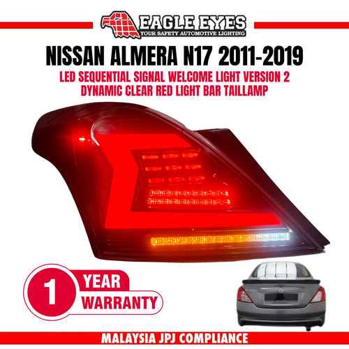 NISSAN ALMERA N17 2011-2019 LED SEQUENTIAL SIGNAL WELCOME LIGHT VERSION DYNAMIC CLEAR RED LIGHT BAR TAILLAMP