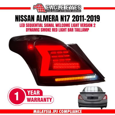 NISSAN ALMERA N17 2011-2019 LED SEQUENTIAL SIGNAL WELCOME LIGHT VERSION DYNAMIC SMOKE RED LIGHT BAR TAILLAMP