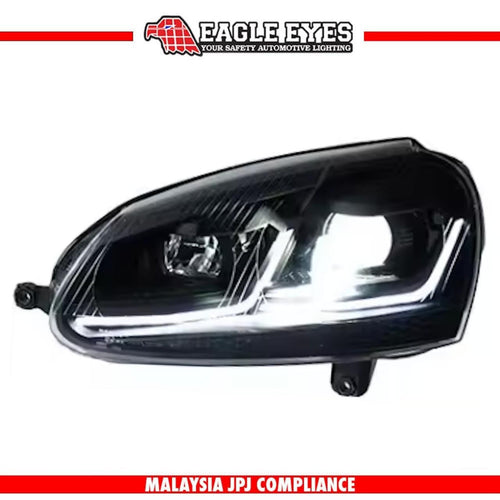 VOLKSWAGEN GOLF MK5 2003-2008 PROJECTOR LED HI LO BEAM WELCOME LIGHT SEQUENTIAL SIGNAL (WHITE/YELLOW DRL) MK7 STYLE HEADLAMP