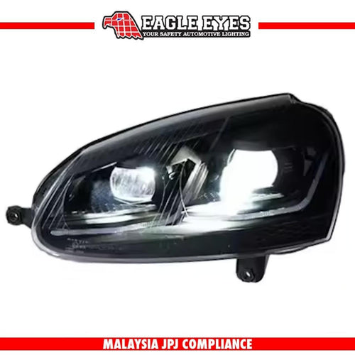 VOLKSWAGEN GOLF MK5 2003-2008 PROJECTOR LED HI LO BEAM WELCOME LIGHT SEQUENTIAL SIGNAL (WHITE/YELLOW DRL) MK7 STYLE HEADLAMP