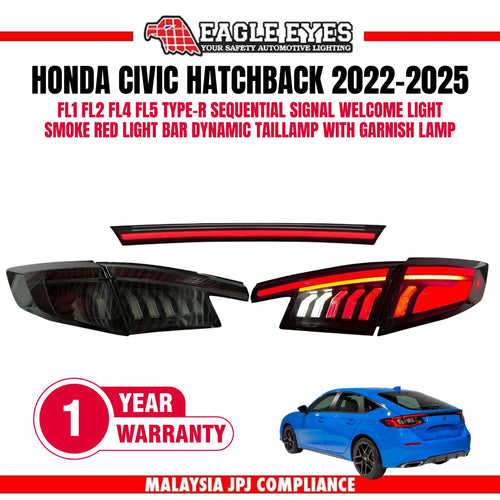 HONDA CIVIC HATCHBACK TYPE-R (FL1,FL2,FL4,FL5) 2022-2025 SEQUENTIAL SIGNAL WELCOME LIGHT SMOKE RED LIGHT BAR DYNAMIC WITH GARNISH LAMP TAILLAMP