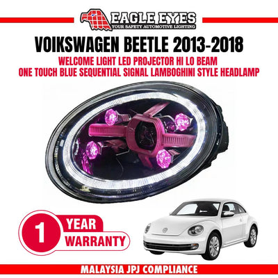 VOlKSWAGEN BEETLE 2013-2022 LED PROJECTOR WELCOME LIGHT SEQUENTIAL SIGNAL DIAMOND PINK LIGHT HEADLAMP