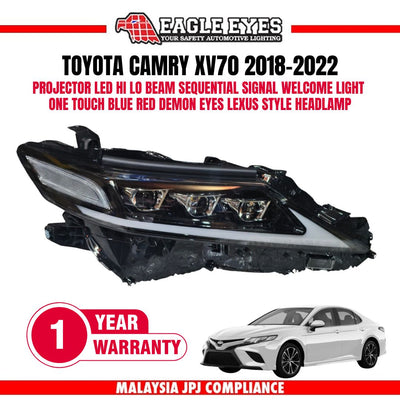 TOYOTA CAMRY XV70 2018-2022 PROJECTOR LED HI-LO BEAM SEQUENTIAL SIGNAL WELCOME LIGHT ONE TOUCH BLUE RED DEMON EYES LEXUS STYLE HEADLAMP