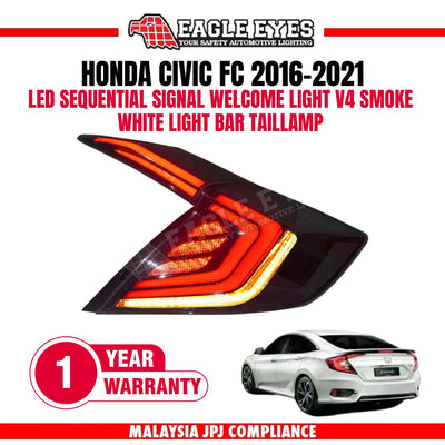 HONDA CIVIC FC 2016-2021 WELCOME LIGHT LED SEQUENTIAL SIGNAL V4 SMOKE WHITE LIGHT BAR TAILLAMP