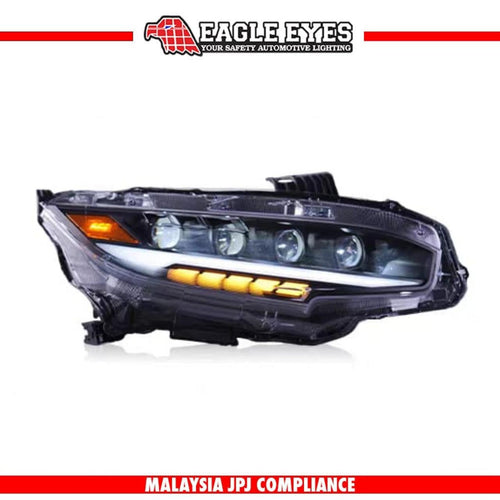 HONDA CIVIC FC 2016-2021 LED HI-LO BEAM SEQUENTIAL SIGNAL WELCOME LIGHT ONE TOUCH BLUE RS STYLE HEADLAMP
