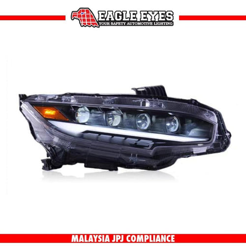 HONDA CIVIC FC 2016-2021 LED HI-LO BEAM SEQUENTIAL SIGNAL WELCOME LIGHT ONE TOUCH BLUE RS STYLE HEADLAMP