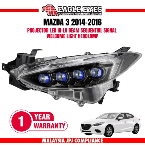 MAZDA 3 2014-2016 PROJECTOR LED HI-LO BEAM SEQUENTIAL SIGNAL WELCOME LIGHT HEADLAMP