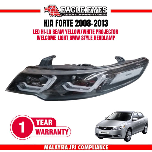 KIA FORTE 2008-2013 PROJECTOR LED HI-LO BEAM (YELLOW/WHITE) WELCOME LIGHT BMW STYLE HEADLAMP