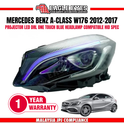 MERCEDES BENZ A-CLASS W176 2012-2017 PROJECTOR LED DRL ONE TOUCH BLUE HEADLAMP COMPATIBLE HID SPEC