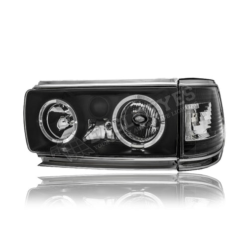 TOYOTA LAND CRUISER FJ82 1990-1994 CRYSTAL LED ANGLE EYES BLACK HEADLAMP WITH CORNER LAMP
